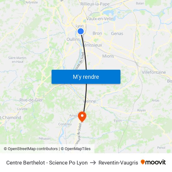 Centre Berthelot - Science Po Lyon to Reventin-Vaugris map
