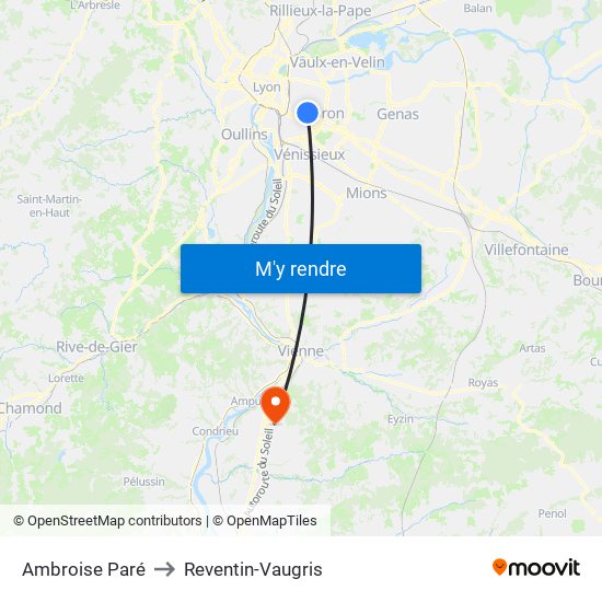 Ambroise Paré to Reventin-Vaugris map