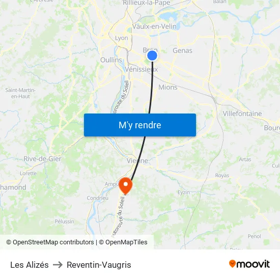 Les Alizés to Reventin-Vaugris map