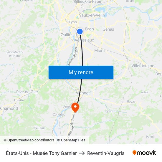 États-Unis - Musée Tony Garnier to Reventin-Vaugris map