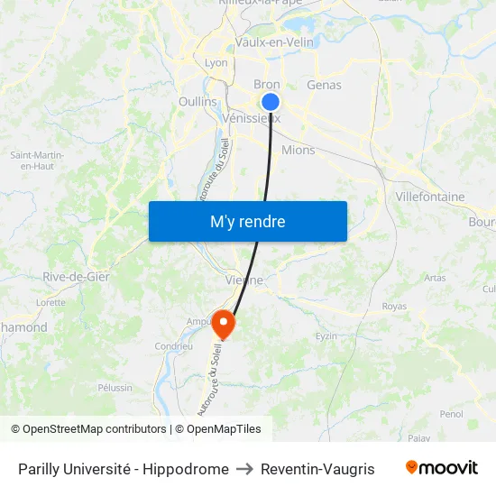 Parilly Université - Hippodrome to Reventin-Vaugris map
