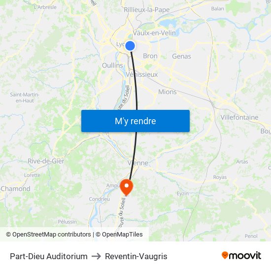 Part-Dieu Auditorium to Reventin-Vaugris map