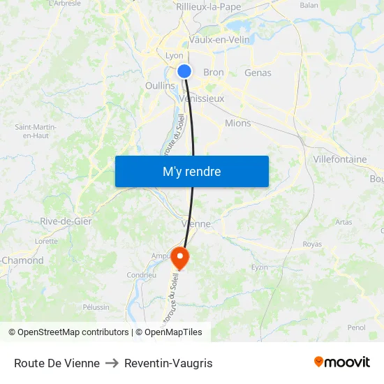 Route De Vienne to Reventin-Vaugris map