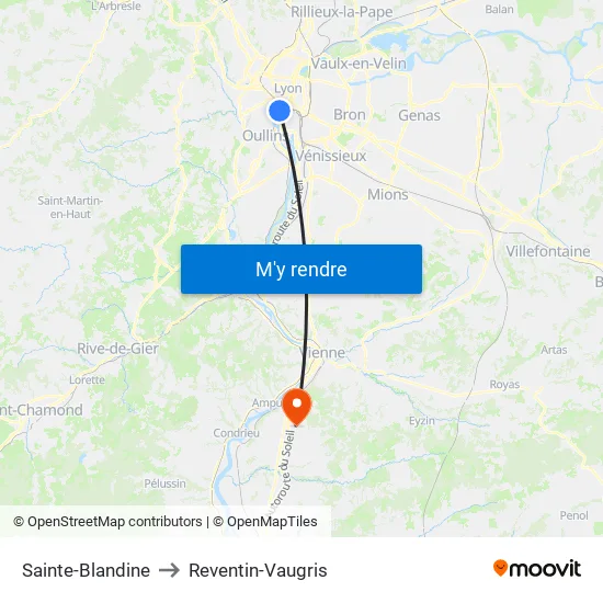 Sainte-Blandine to Reventin-Vaugris map