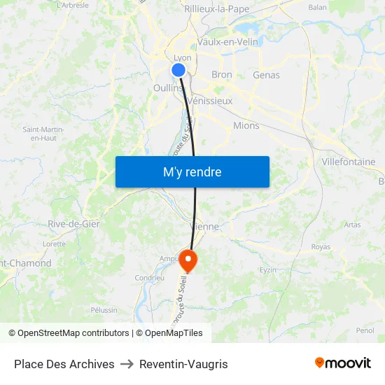 Place Des Archives to Reventin-Vaugris map