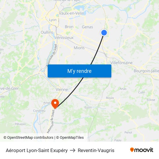 Aéroport Lyon-Saint Exupéry to Reventin-Vaugris map