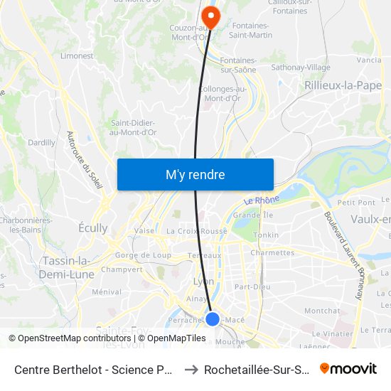 Centre Berthelot - Science Po Lyon to Rochetaillée-Sur-Saône map