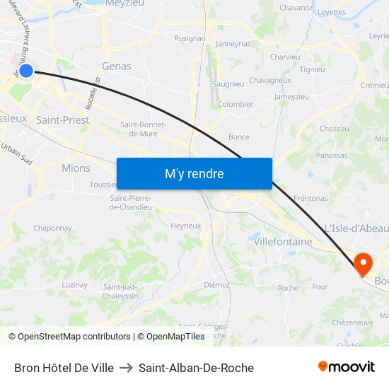 Bron Hôtel De Ville to Saint-Alban-De-Roche map