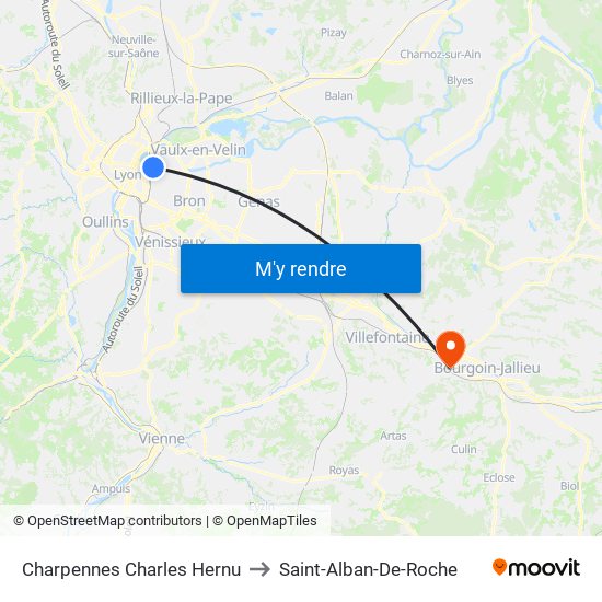 Charpennes Charles Hernu to Saint-Alban-De-Roche map