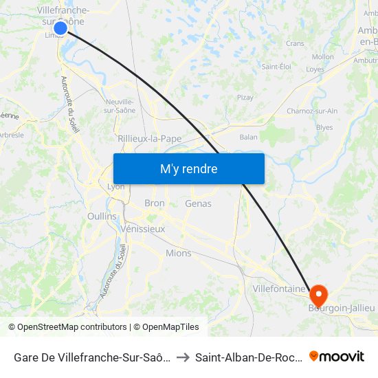 Gare De Villefranche-Sur-Saône to Saint-Alban-De-Roche map