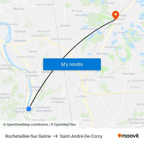 Rochetaillée-Sur-Saône to Saint-André-De-Corcy map