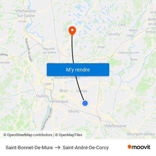 Saint-Bonnet-De-Mure to Saint-André-De-Corcy map