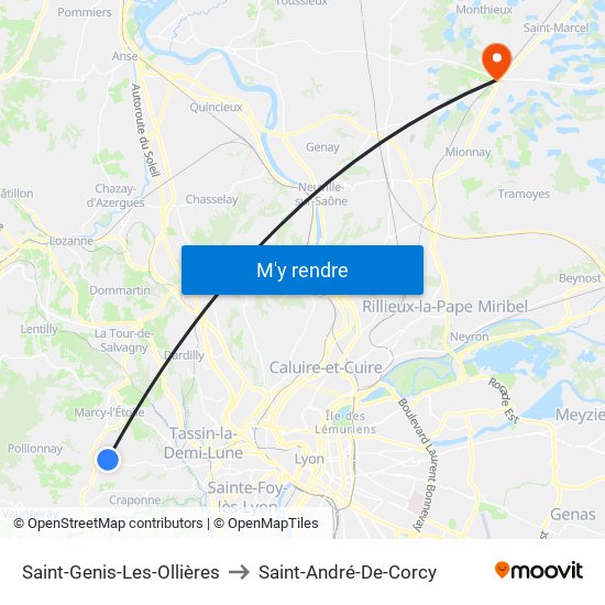 Saint-Genis-Les-Ollières to Saint-André-De-Corcy map