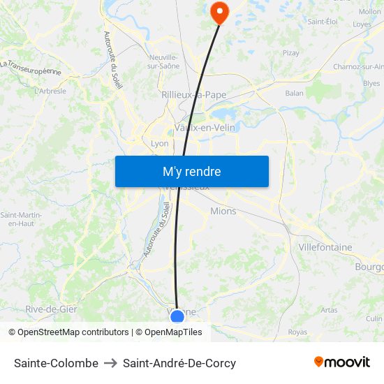 Sainte-Colombe to Saint-André-De-Corcy map