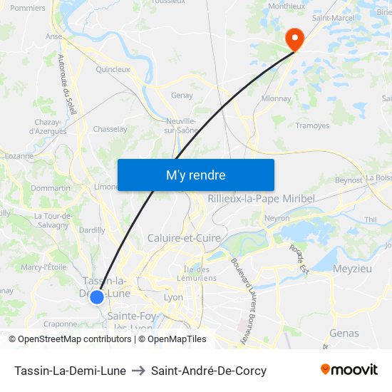 Tassin-La-Demi-Lune to Saint-André-De-Corcy map