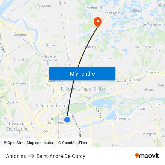 Antonins to Saint-André-De-Corcy map