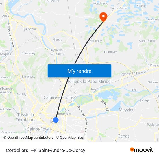 Cordeliers to Saint-André-De-Corcy map