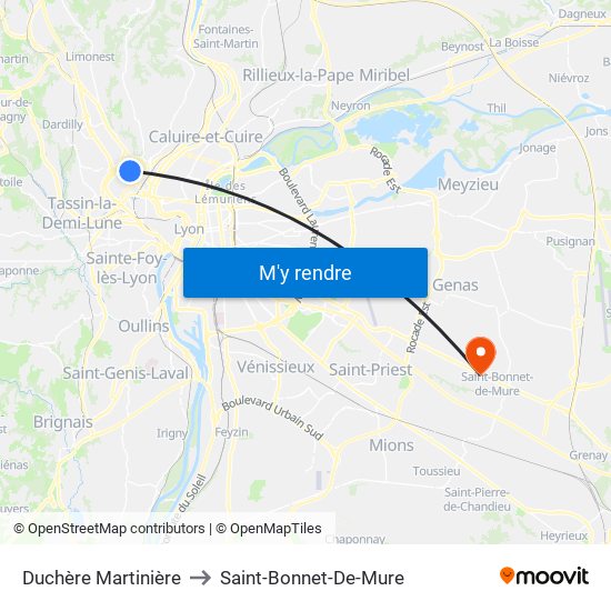 Duchère Martinière to Saint-Bonnet-De-Mure map