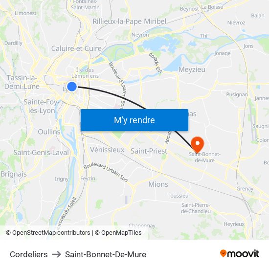 Cordeliers to Saint-Bonnet-De-Mure map