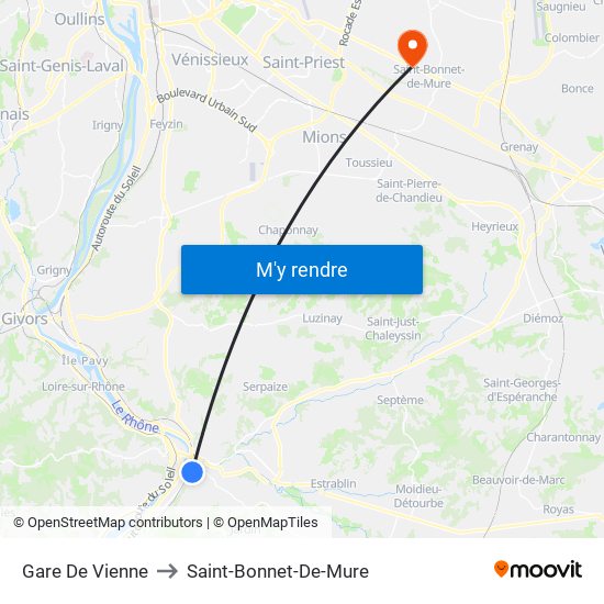 Gare De Vienne to Saint-Bonnet-De-Mure map