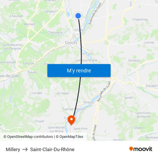 Millery to Saint-Clair-Du-Rhône map