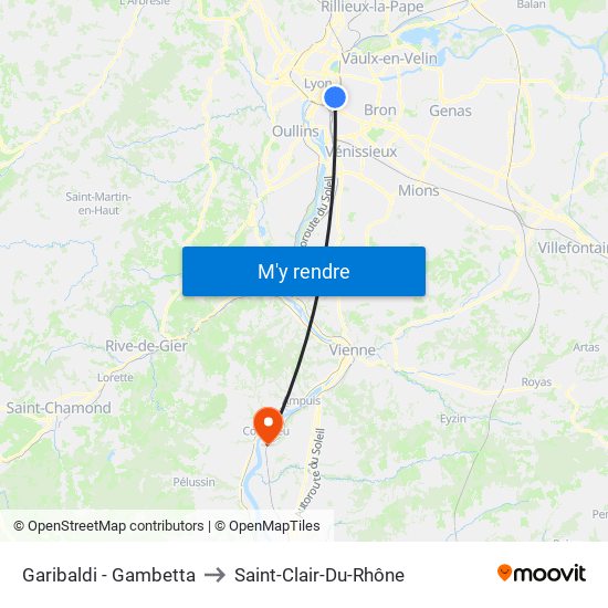 Garibaldi - Gambetta to Saint-Clair-Du-Rhône map