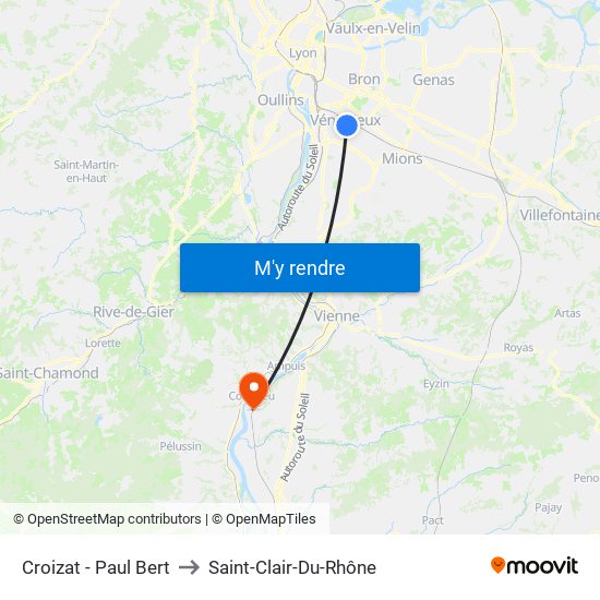 Croizat - Paul Bert to Saint-Clair-Du-Rhône map