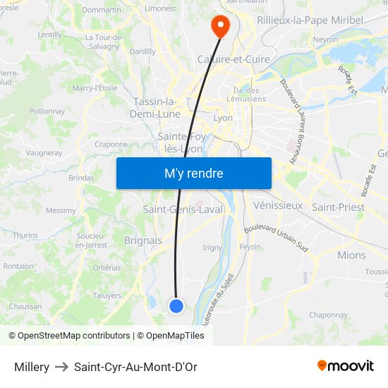 Millery to Saint-Cyr-Au-Mont-D'Or map