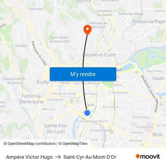 Ampère Victor Hugo to Saint-Cyr-Au-Mont-D'Or map