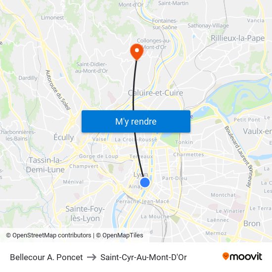 Bellecour A. Poncet to Saint-Cyr-Au-Mont-D'Or map