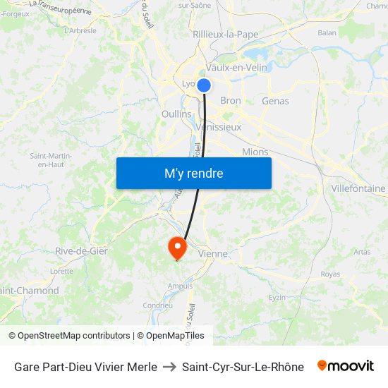 Gare Part-Dieu Vivier Merle to Saint-Cyr-Sur-Le-Rhône map