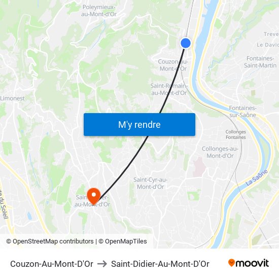 Couzon-Au-Mont-D'Or to Saint-Didier-Au-Mont-D'Or map