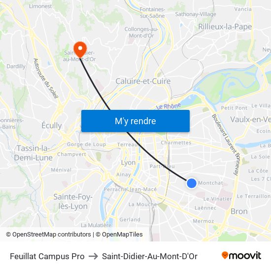 Feuillat Campus Pro to Saint-Didier-Au-Mont-D'Or map