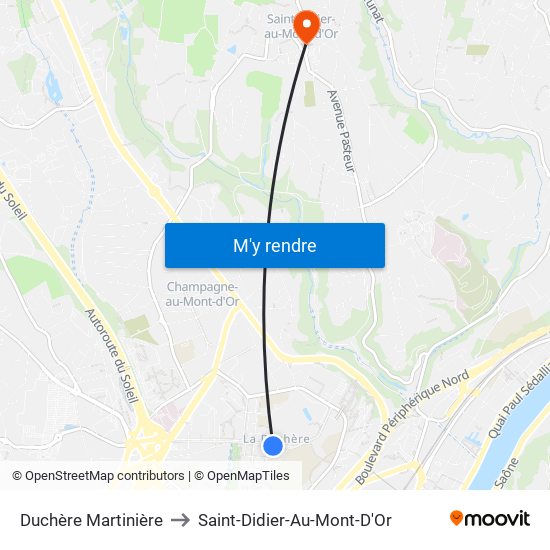 Duchère Martinière to Saint-Didier-Au-Mont-D'Or map