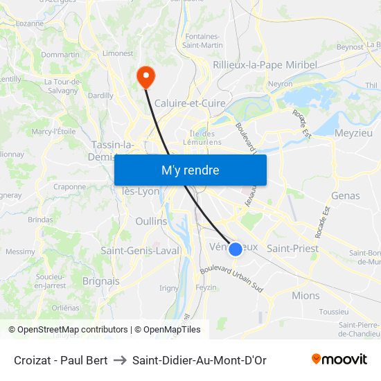 Croizat - Paul Bert to Saint-Didier-Au-Mont-D'Or map