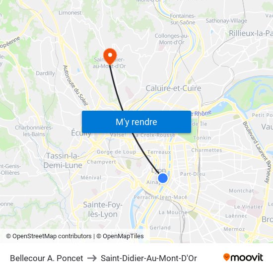 Bellecour A. Poncet to Saint-Didier-Au-Mont-D'Or map