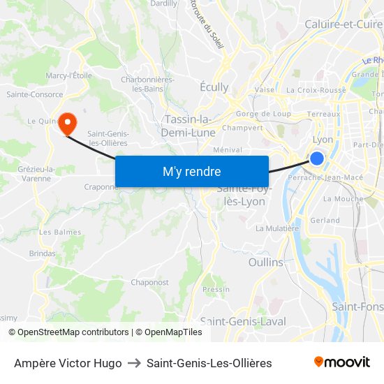 Ampère Victor Hugo to Saint-Genis-Les-Ollières map