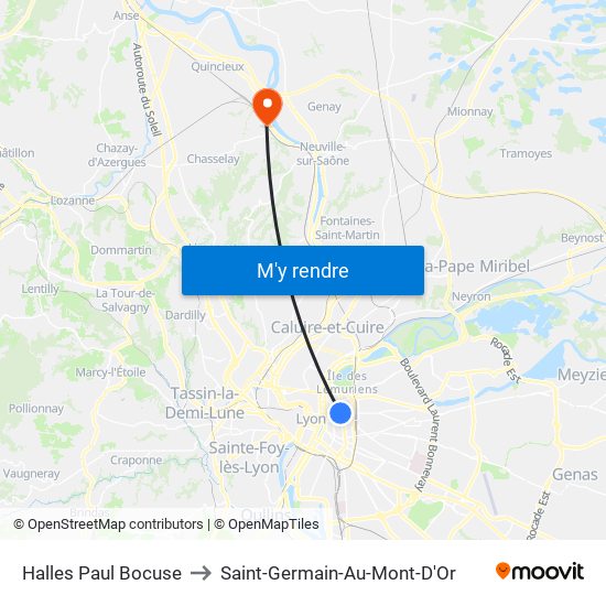 Halles Paul Bocuse to Saint-Germain-Au-Mont-D'Or map