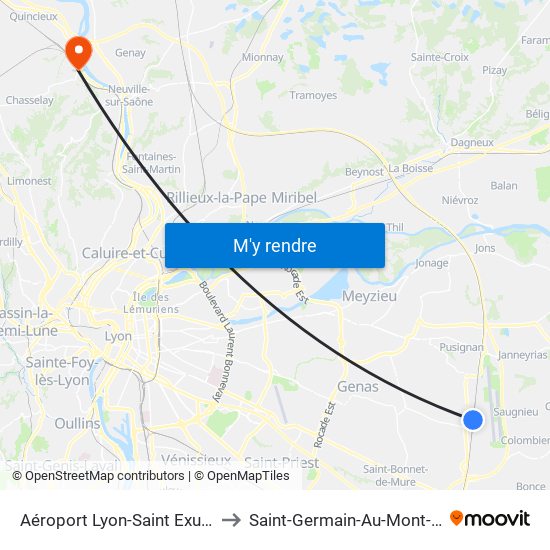 Aéroport Lyon-Saint Exupéry to Saint-Germain-Au-Mont-D'Or map