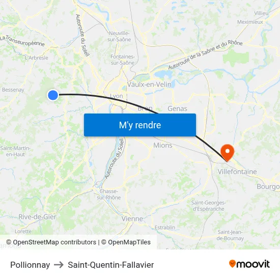 Pollionnay to Saint-Quentin-Fallavier map