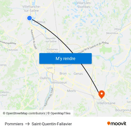 Pommiers to Saint-Quentin-Fallavier map