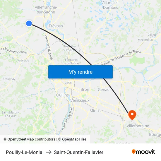 Pouilly-Le-Monial to Saint-Quentin-Fallavier map