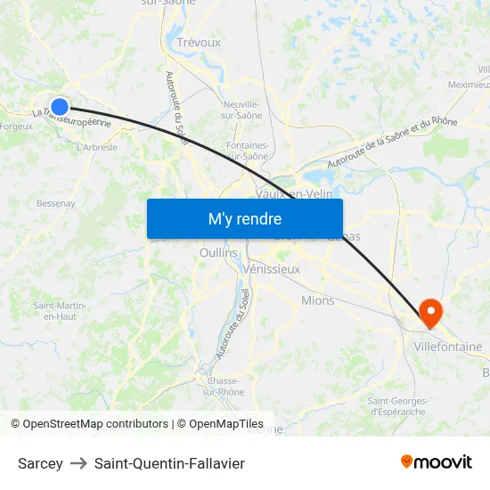 Sarcey to Saint-Quentin-Fallavier map