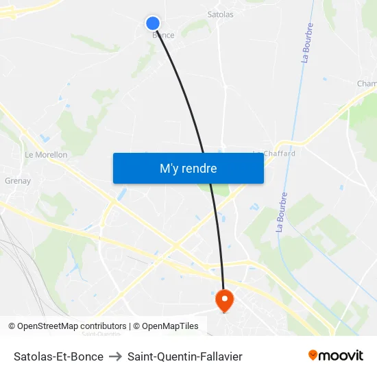 Satolas-Et-Bonce to Saint-Quentin-Fallavier map