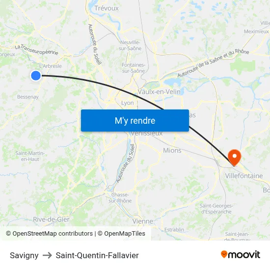 Savigny to Saint-Quentin-Fallavier map