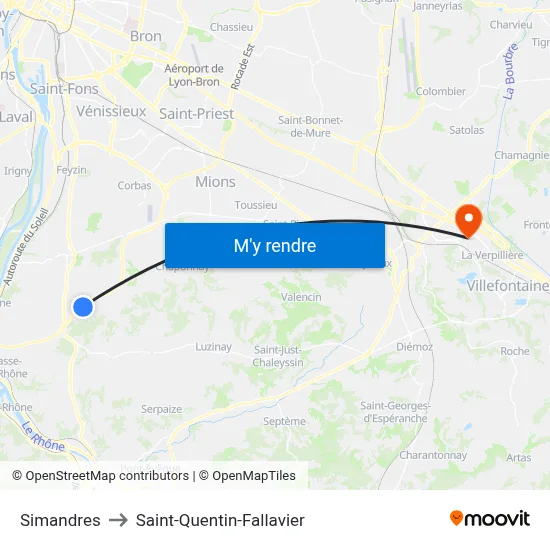 Simandres to Saint-Quentin-Fallavier map