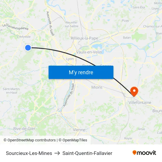 Sourcieux-Les-Mines to Saint-Quentin-Fallavier map