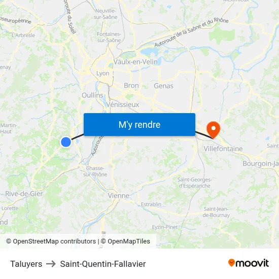Taluyers to Saint-Quentin-Fallavier map