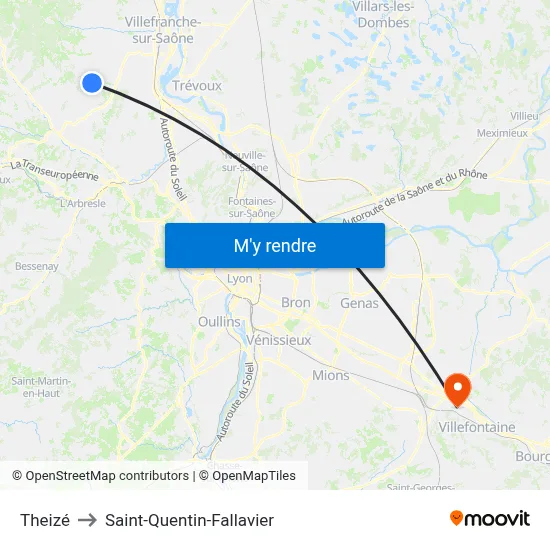 Theizé to Saint-Quentin-Fallavier map