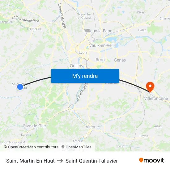 Saint-Martin-En-Haut to Saint-Quentin-Fallavier map